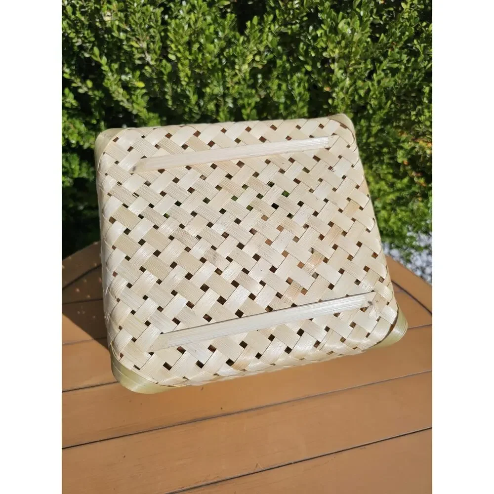 Vintage Woven Bamboo Basket with Handles